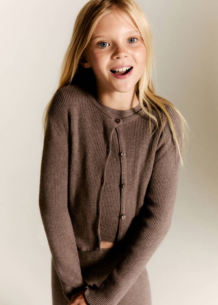 Ribbed knit cardigan — Brown