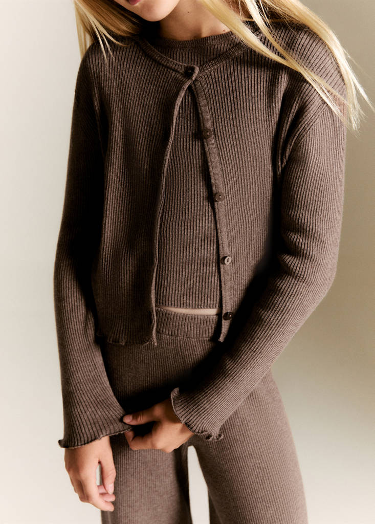 Ribbed knit cardigan — Brown