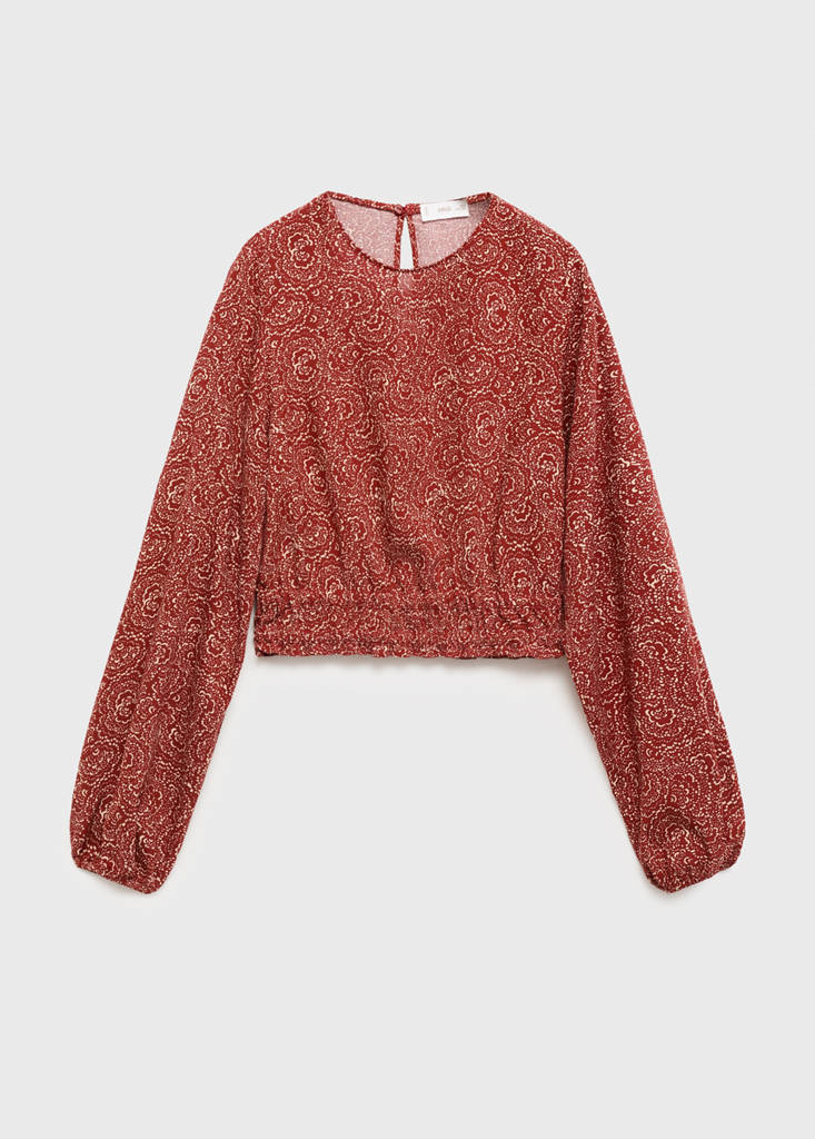 Printed puff sleeve blouse — Burnt Orange