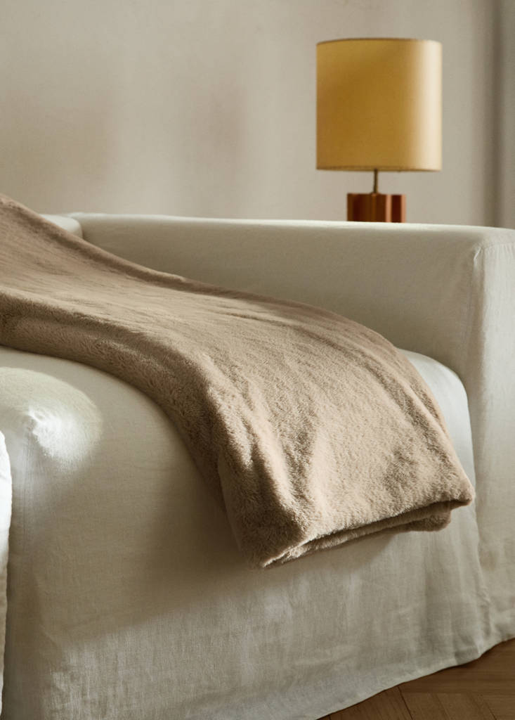 Medium double-faced faux-fur blanket — Chocolate