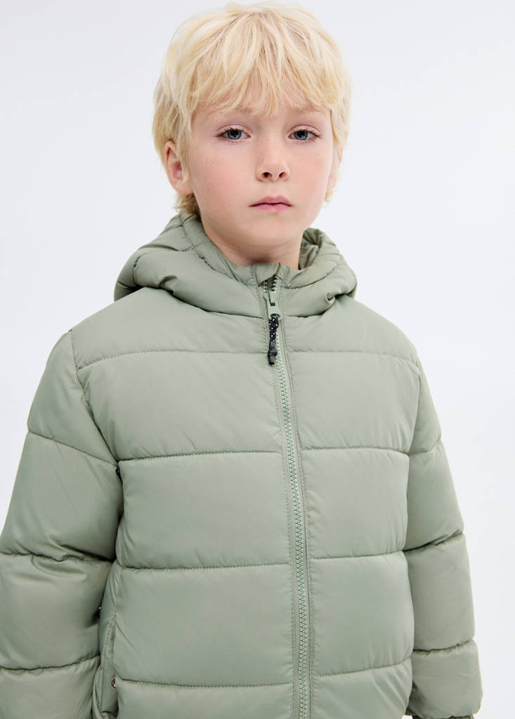 Long padded anorak with hood — Pastel Green