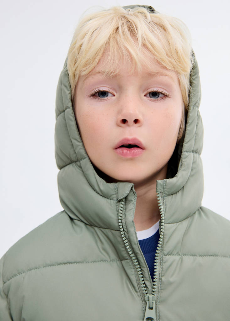Long padded anorak with hood — Pastel Green