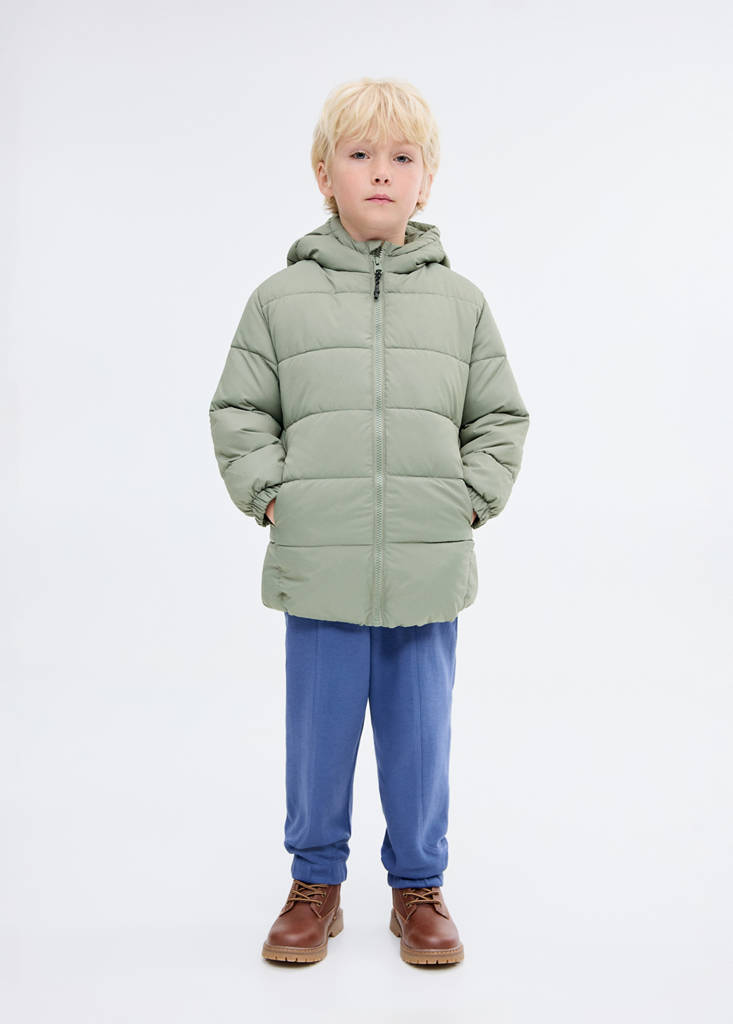 Long padded anorak with hood — Pastel Green