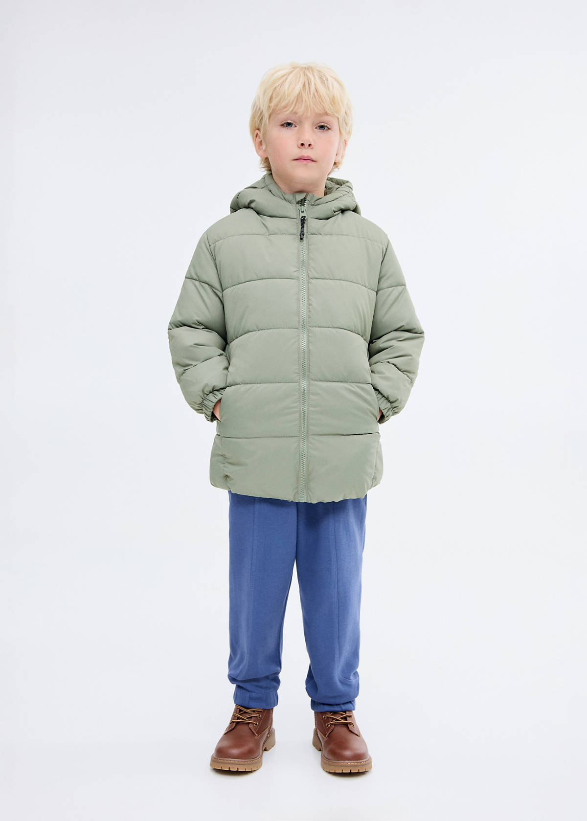 Long padded anorak with hood — Pastel Green