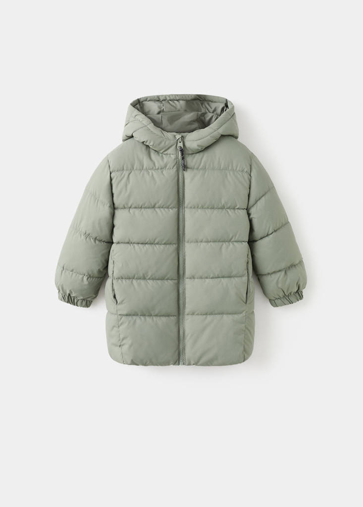Long padded anorak with hood — Pastel Green