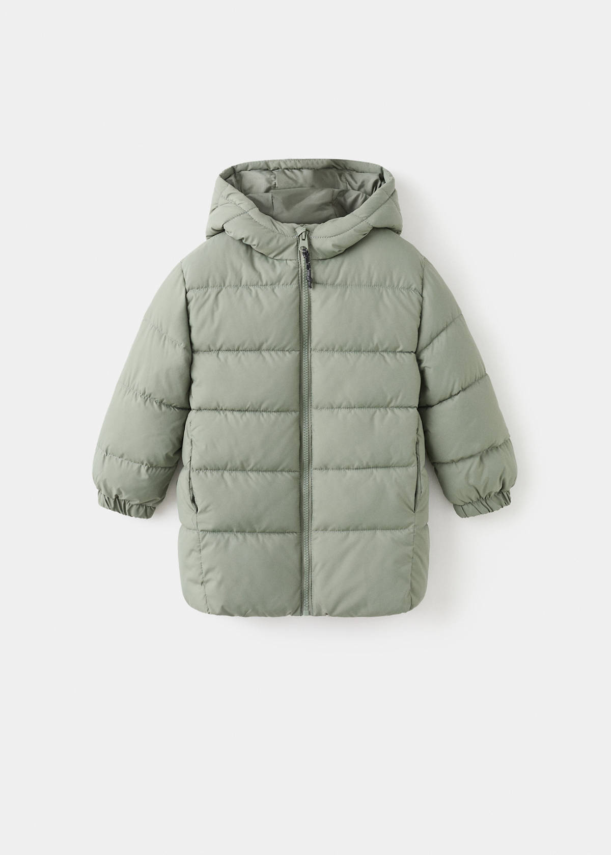 Long padded anorak with hood — Pastel Green