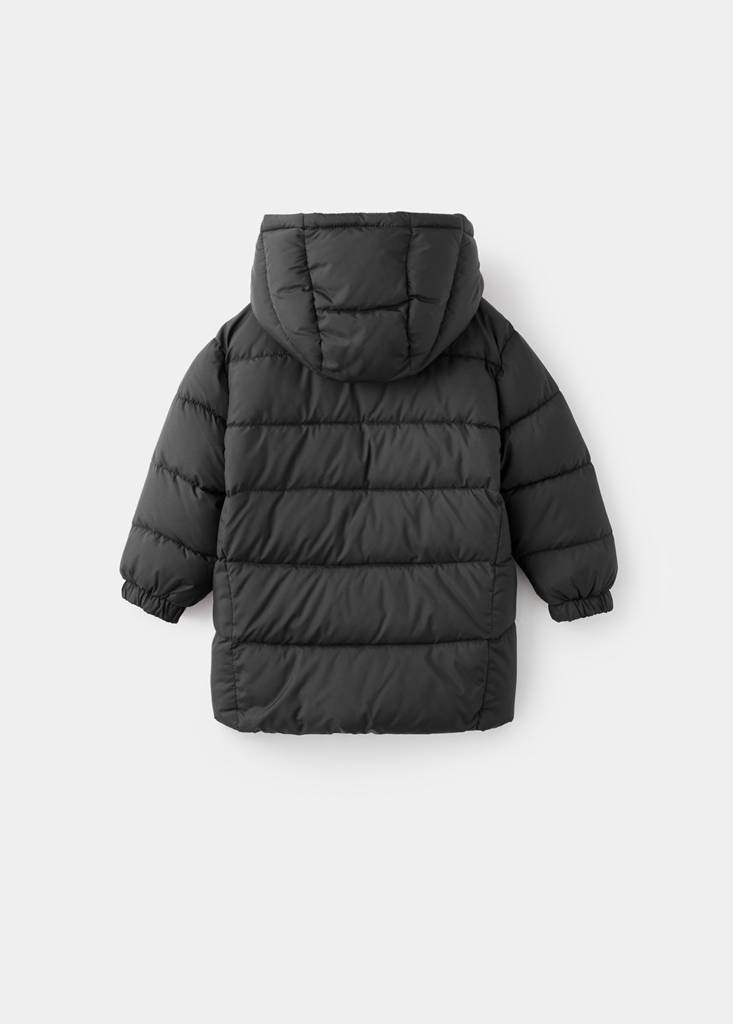 Long padded anorak with hood — Black