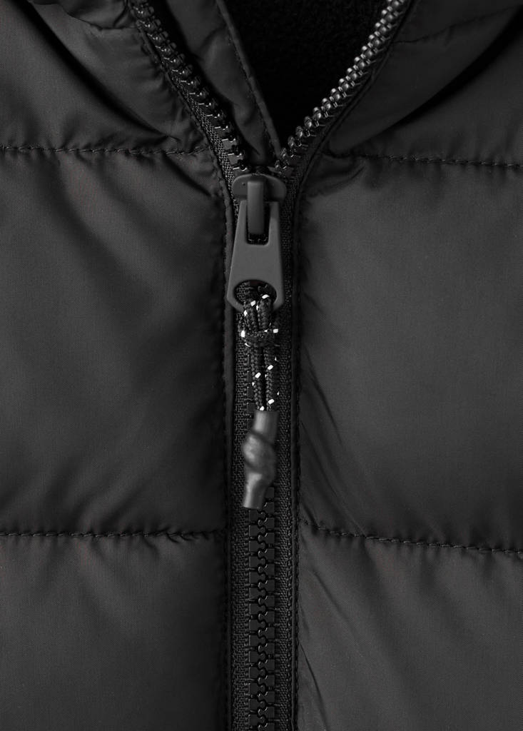 Long padded anorak with hood — Black