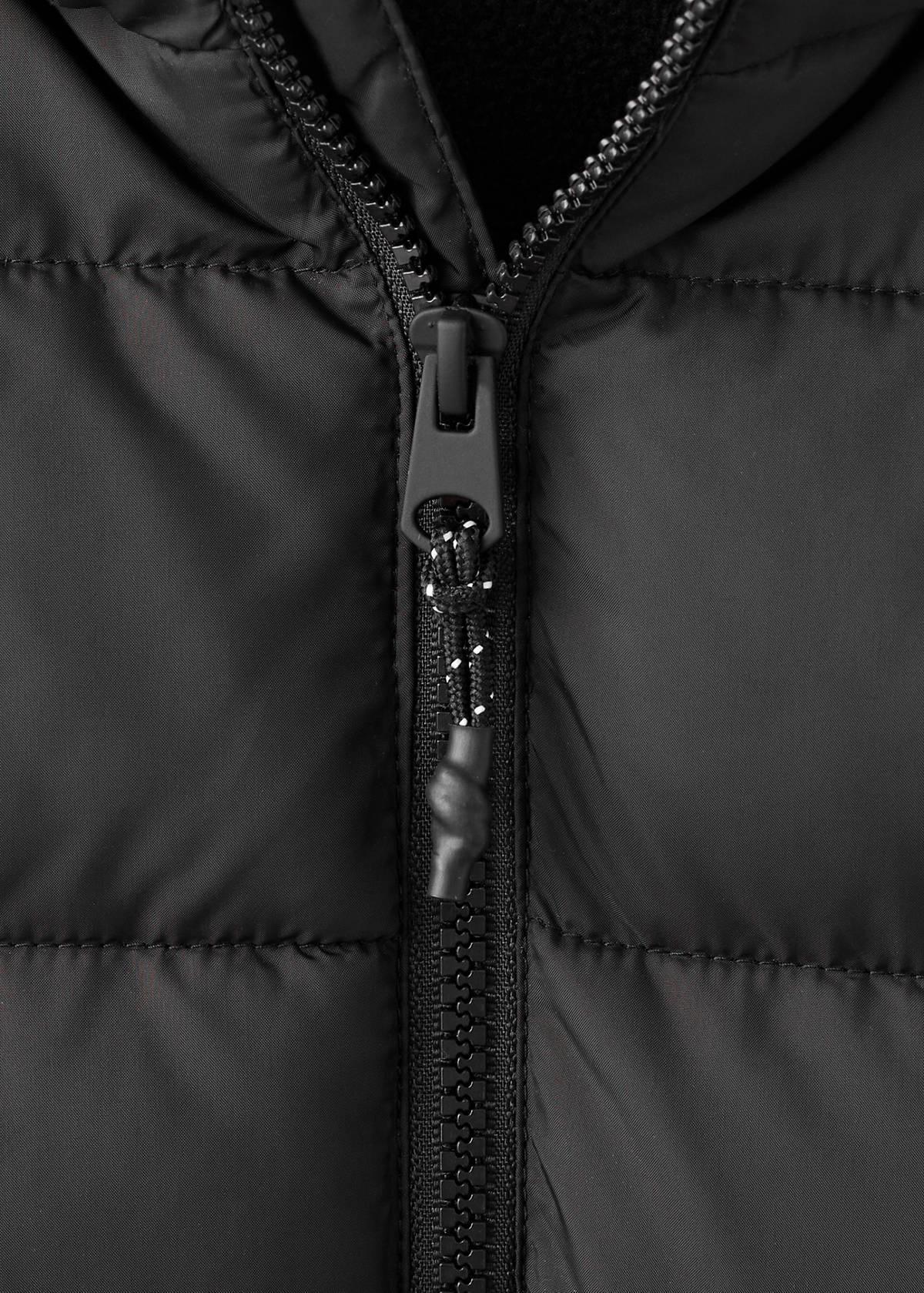 Long padded anorak with hood — Black