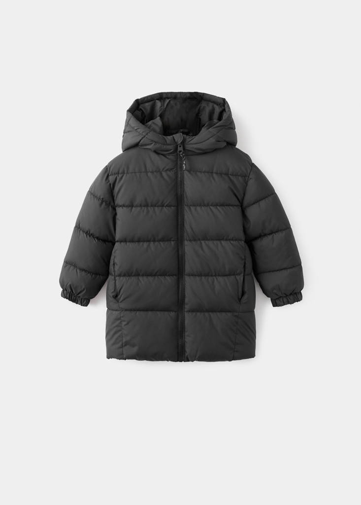 Long padded anorak with hood — Black