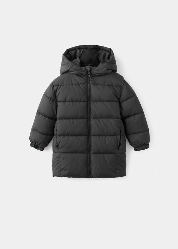 Long padded anorak with hood — Black