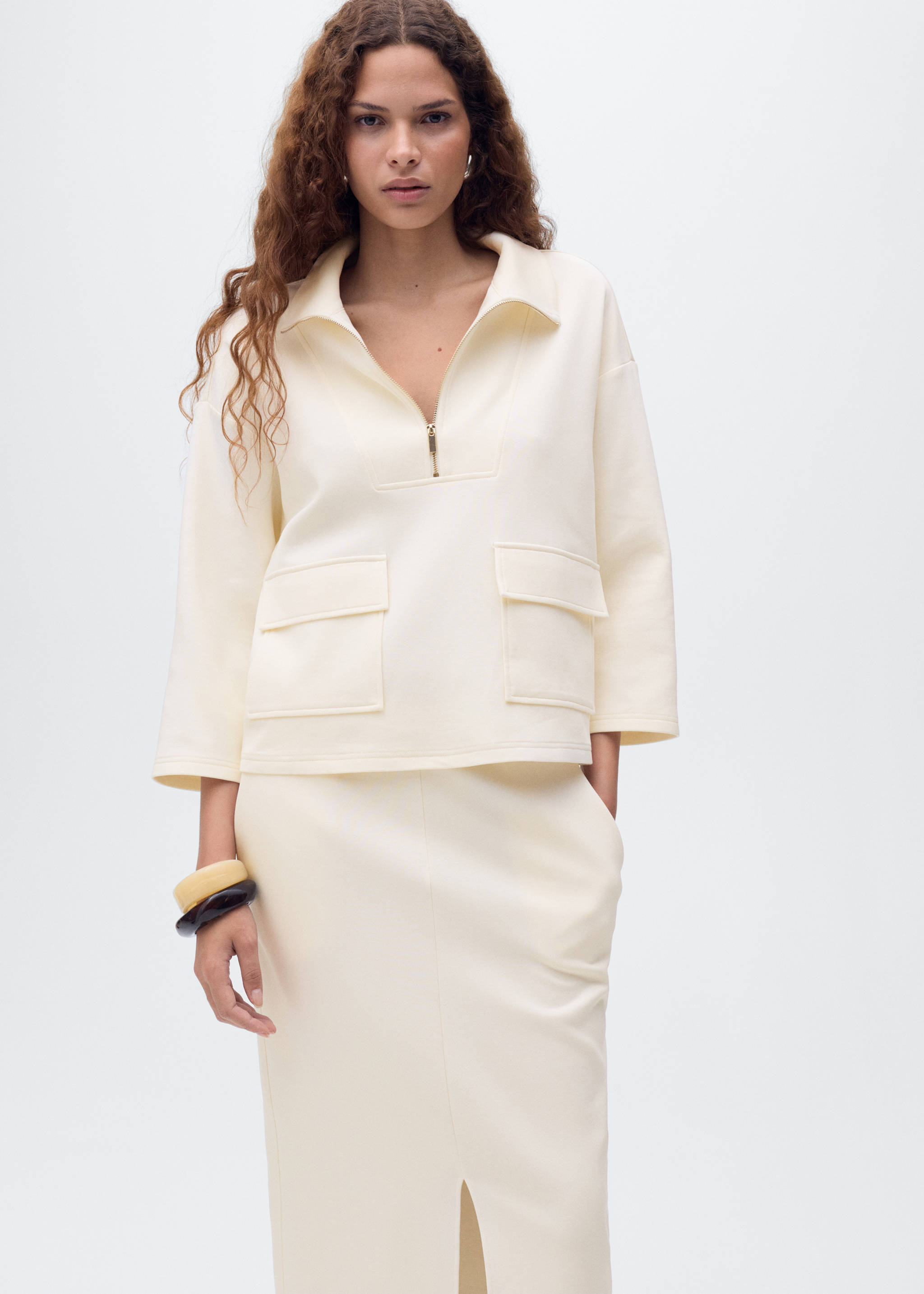 Three-quarter sleeve jacket with pockets - Medium plane