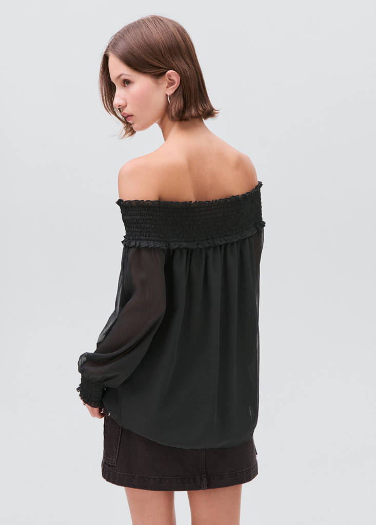 Strapless blouse with ruffled panel — Charcoal