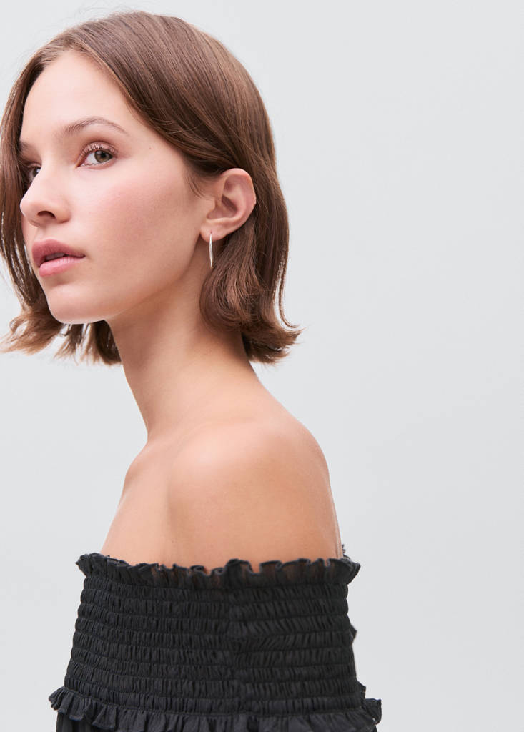 Strapless blouse with ruffled panel — Charcoal