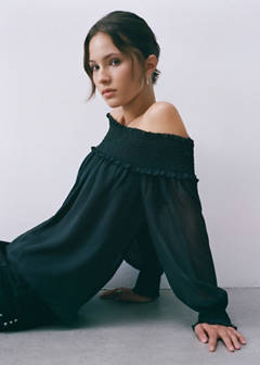 Strapless blouse with ruffled panel — Charcoal 1
