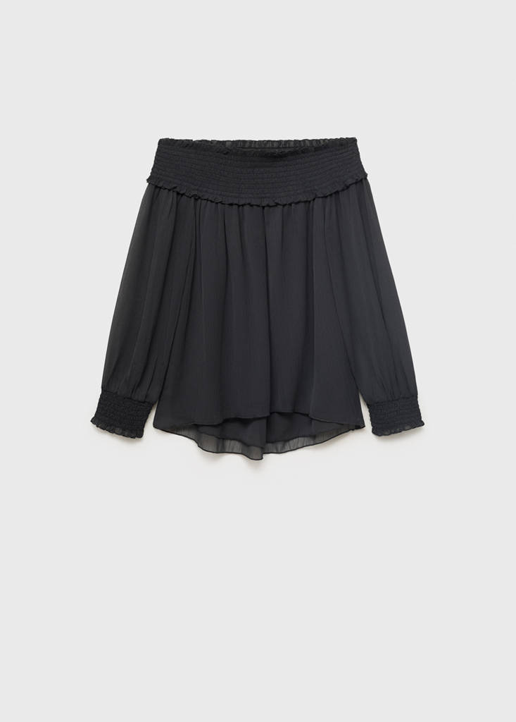 Strapless blouse with ruffled panel — Charcoal