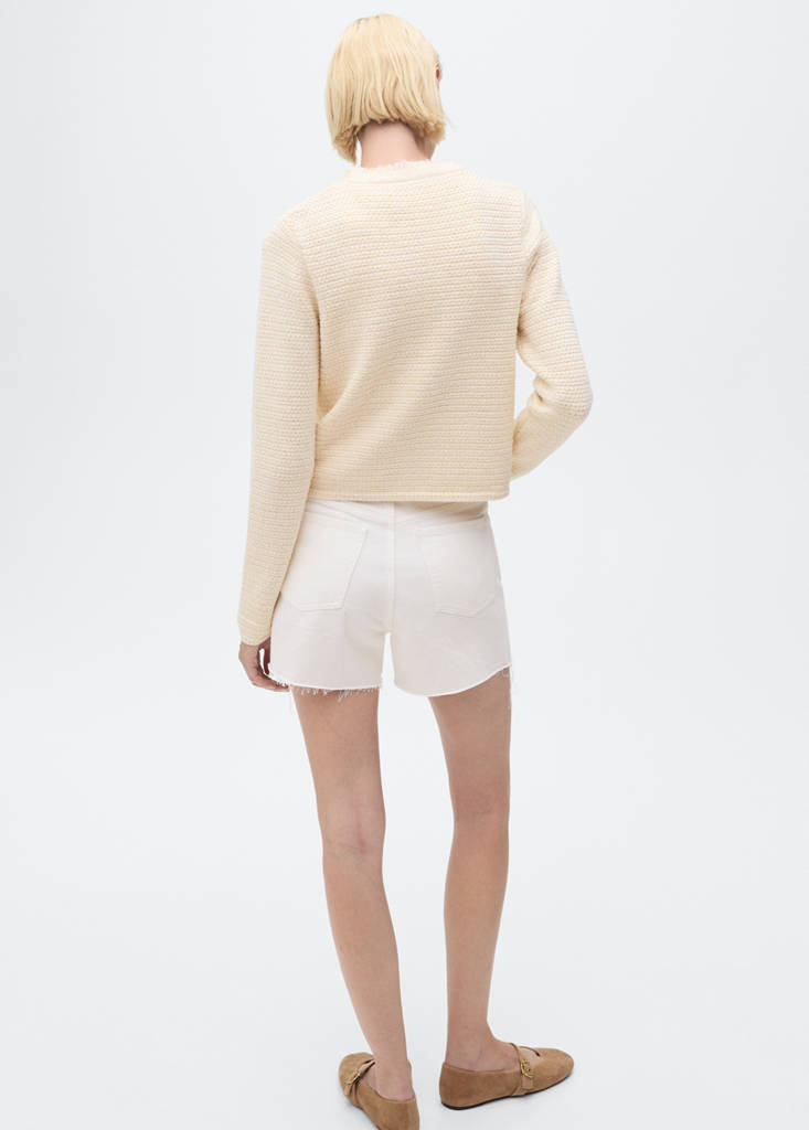 Knitted cardigan with frayed ends — Ecru