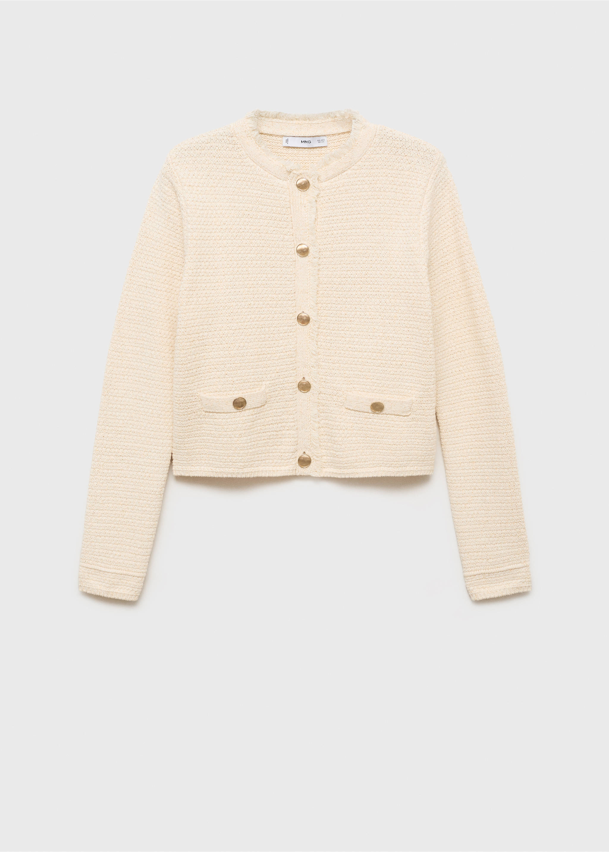 Knitted cardigan with frayed ends - Article without model, Ecru. Ref: 17054083-00.