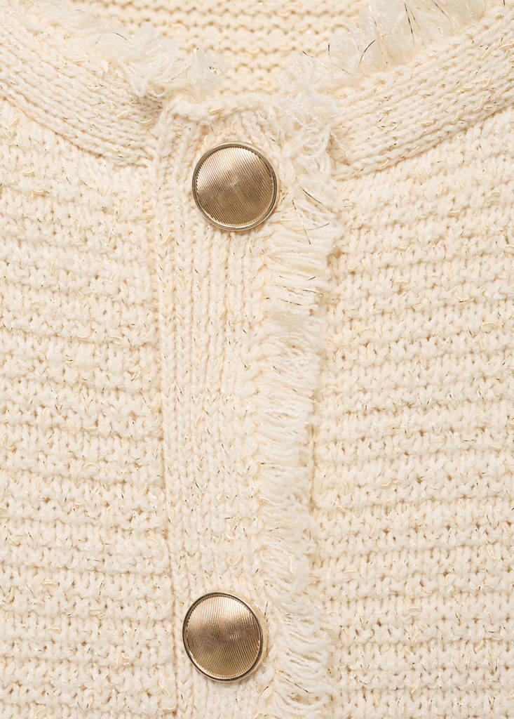 Knitted cardigan with frayed ends — Ecru