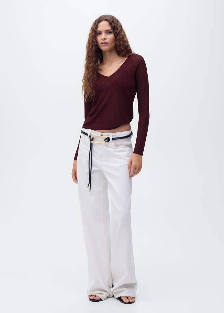V-neck lurex sweater — Wine