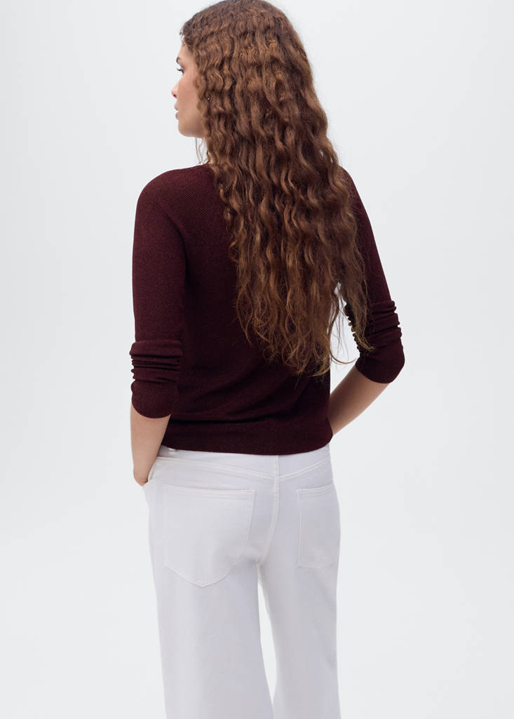 V-neck lurex sweater — Wine