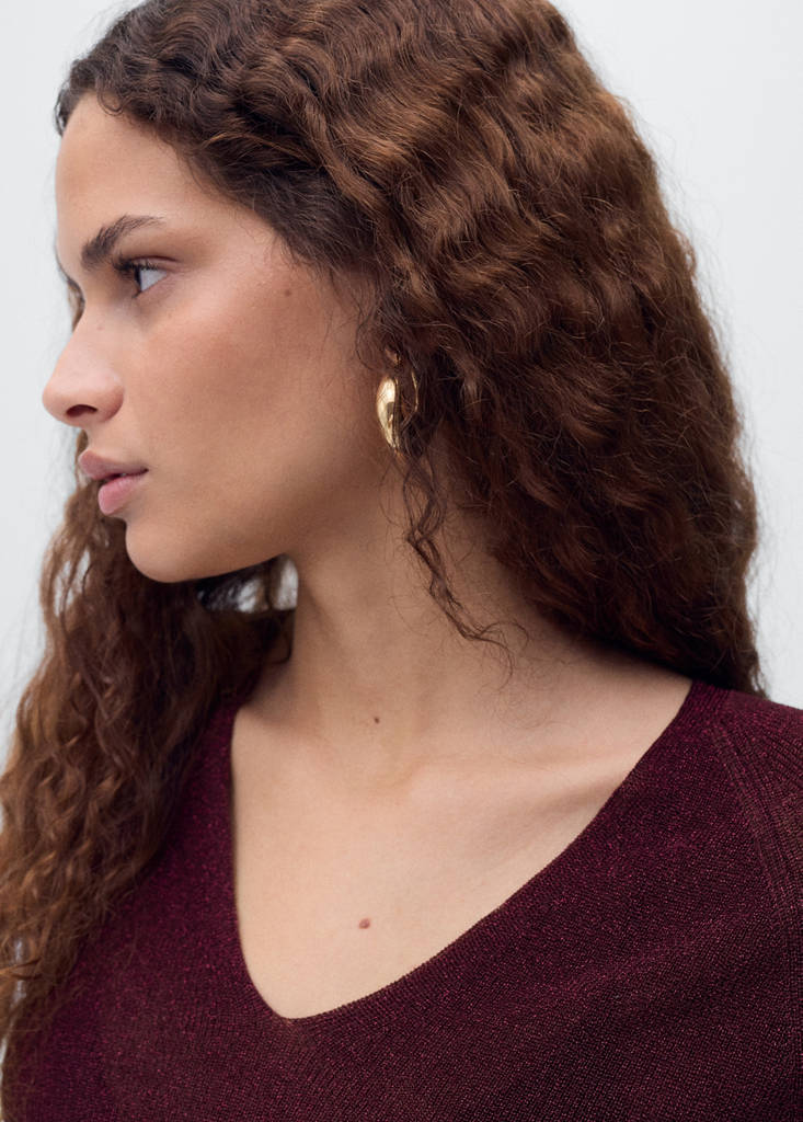 V-neck lurex sweater — Wine