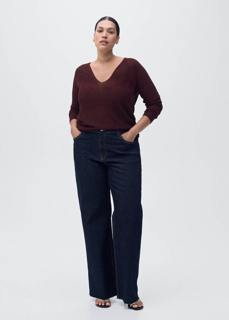 V-neck lurex sweater — Wine