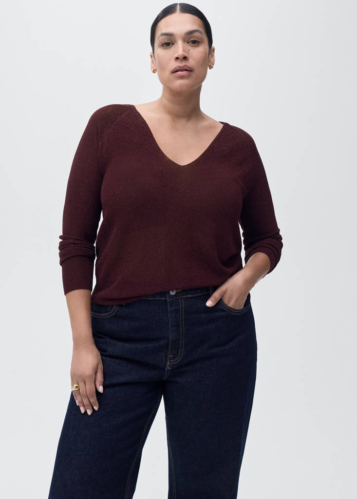 V-neck lurex sweater — Wine
