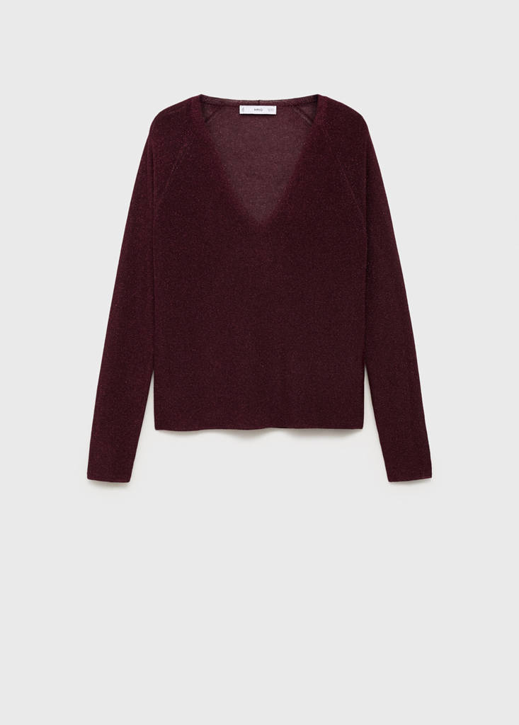 V-neck lurex sweater — Wine