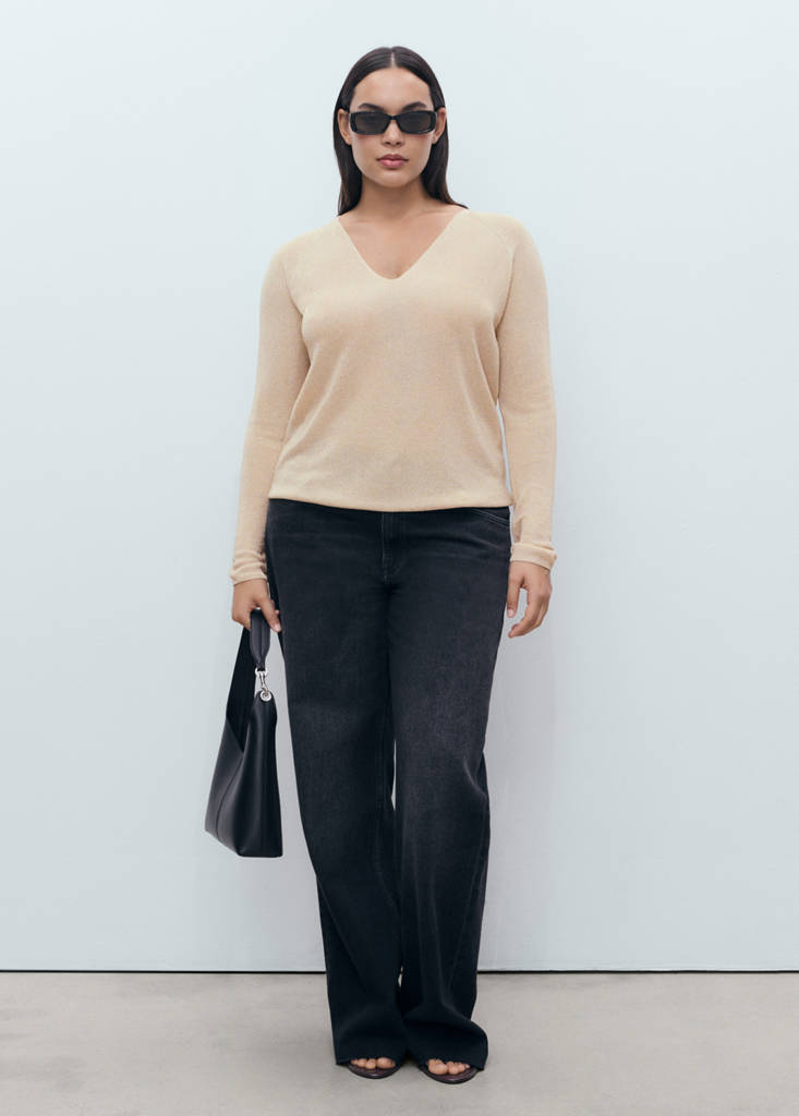 V-neck lurex sweater — Gold