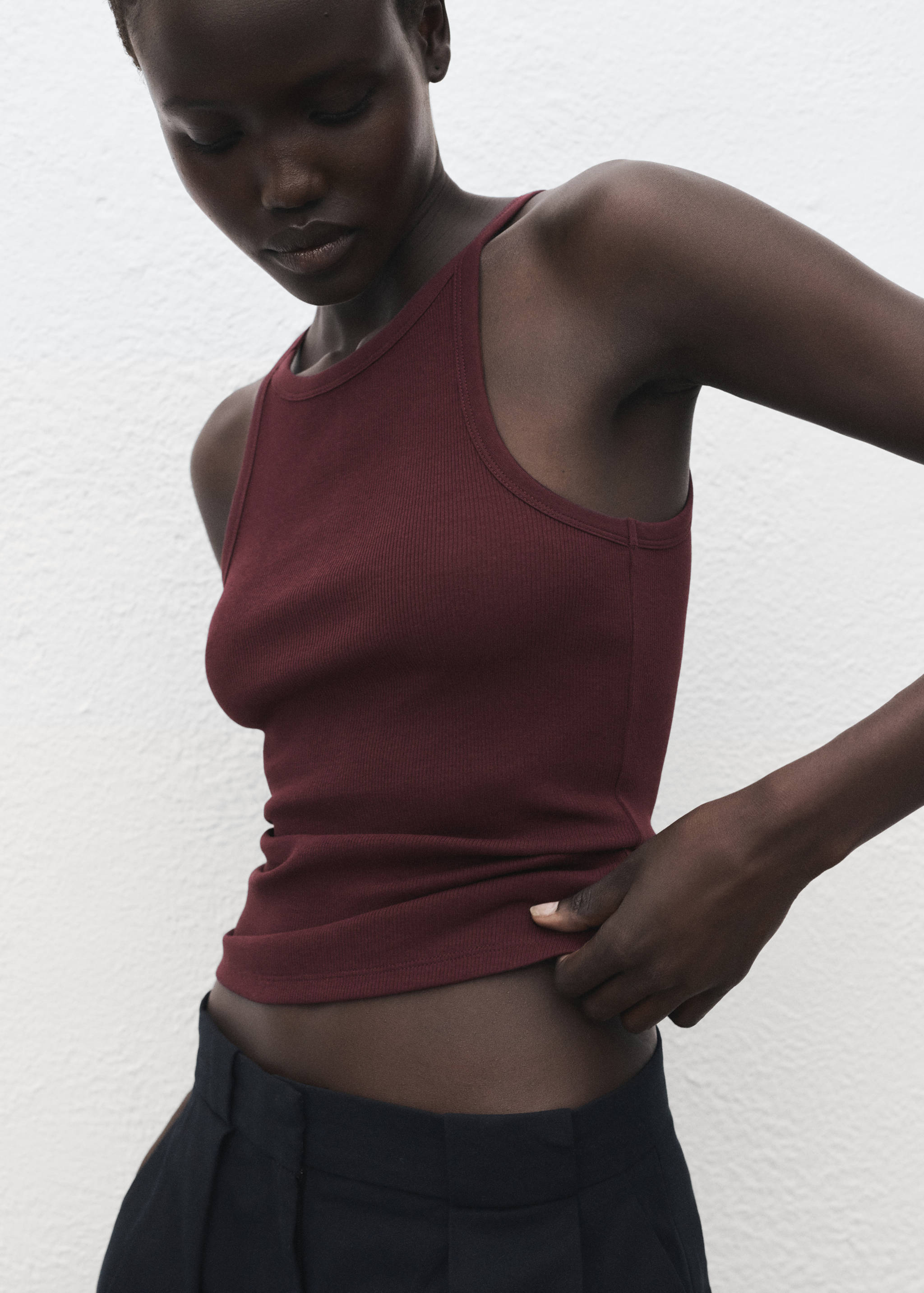 Ribbed cotton-blend top - Medium plane