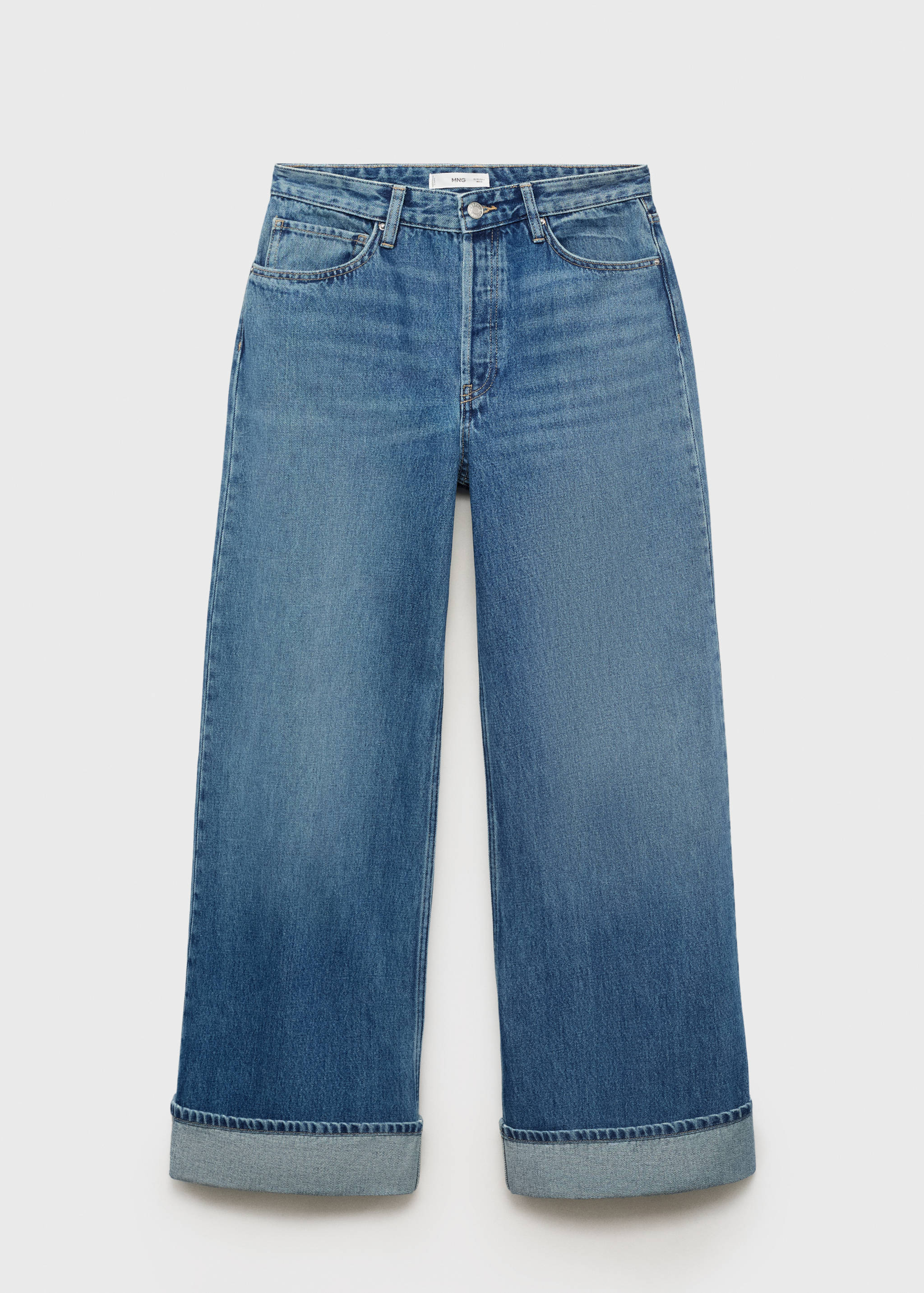 Bő szárú, felhajtott szegélyű farmernadrág - Termék modell nélkül