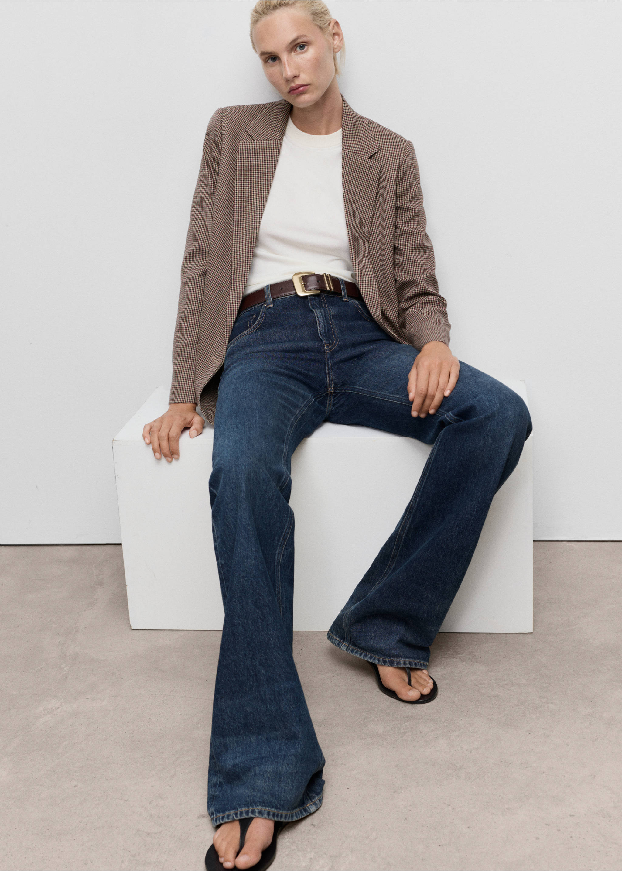 Blazer croisé micro pied-de-poule - Détail de l'article 2, Bordeaux. Ref: 17054102-00.