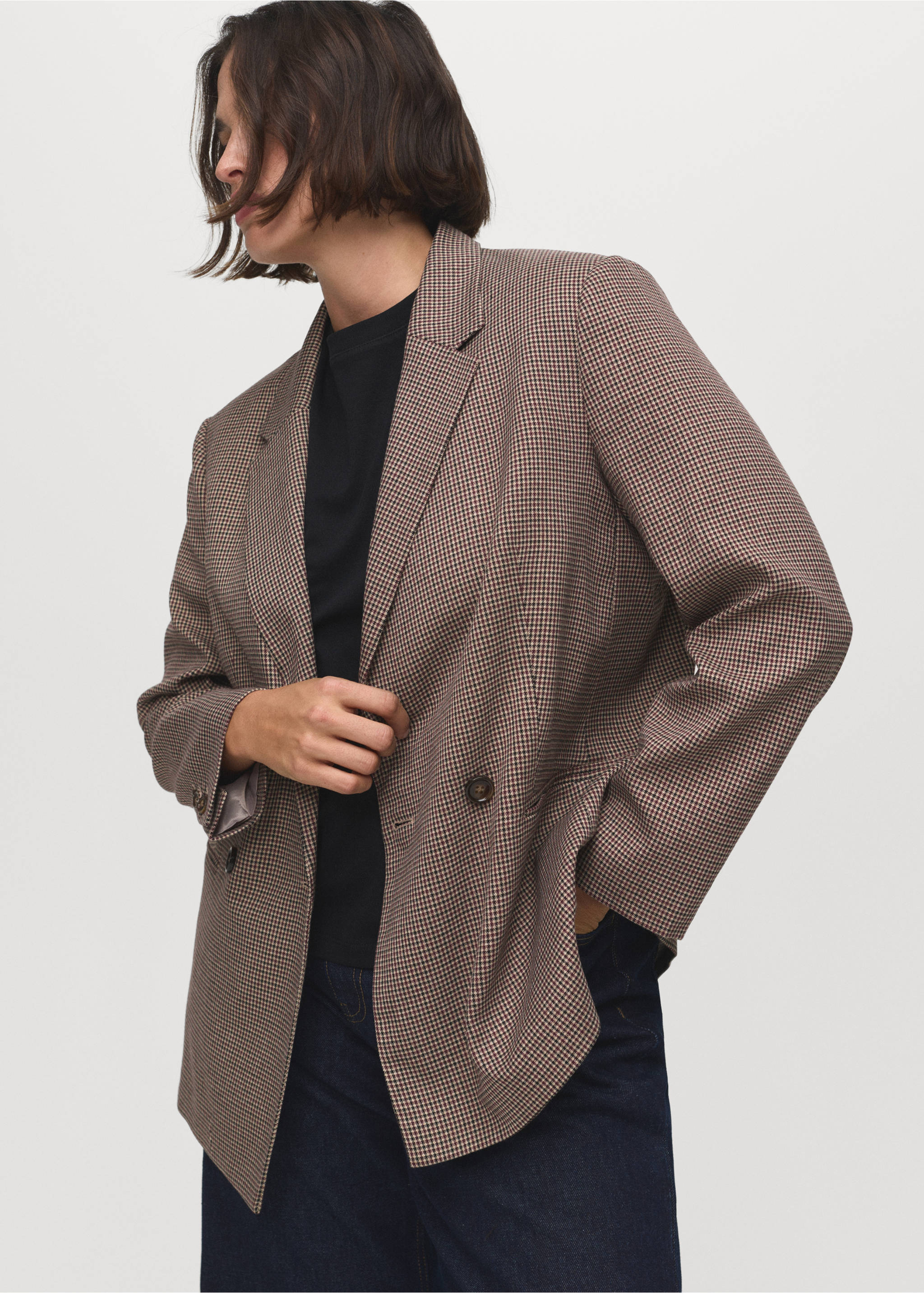 Blazer croisé micro pied-de-poule - Détail de l'article 5, Bordeaux. Ref: 17054102-00.