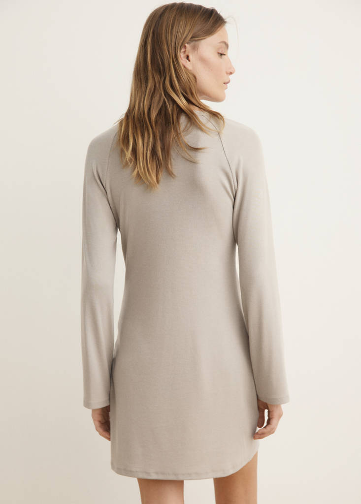 Ribbed-knit nightdress with buttons — Light/Pastel Grey