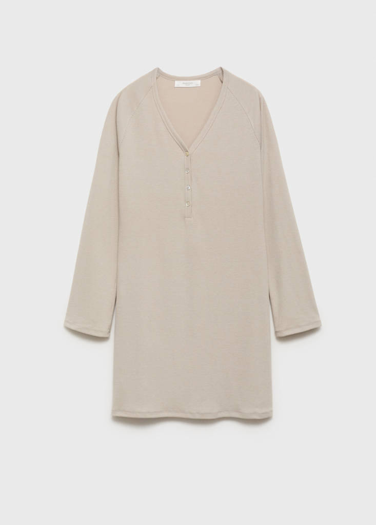 Ribbed-knit nightdress with buttons — Light/Pastel Grey