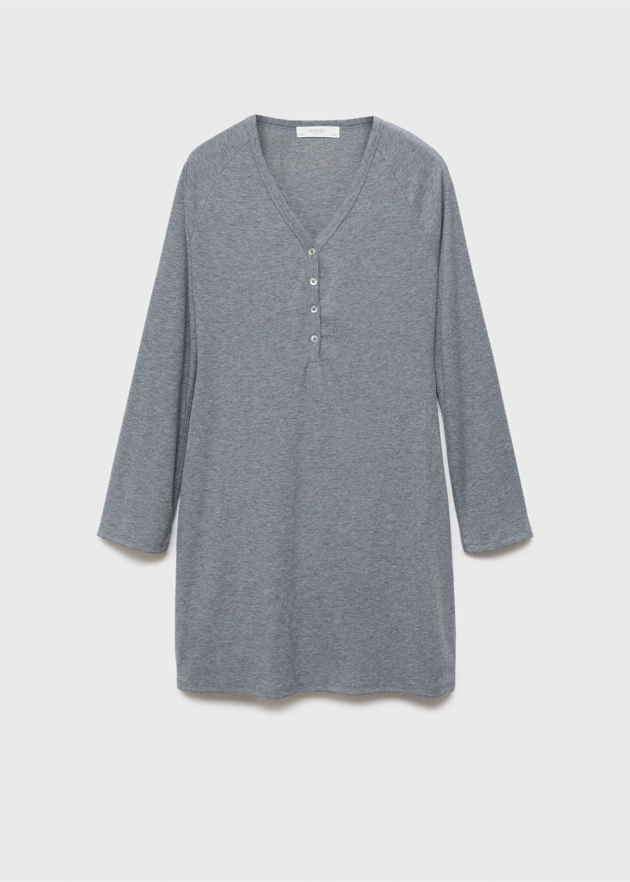 Ribbed-knit nightdress with buttons - Article without model, Medium Heather Grey. Ref: 17054111-00.