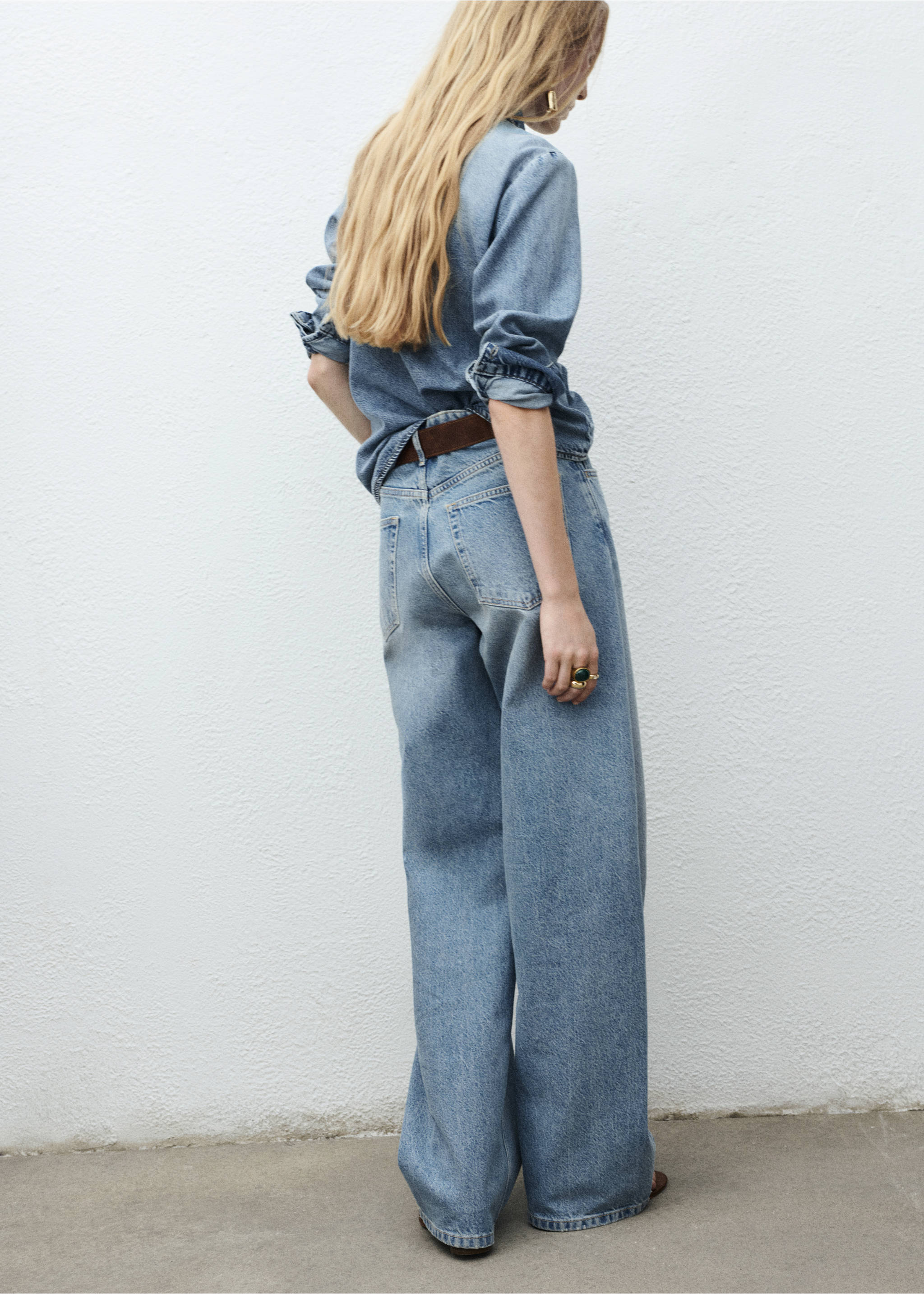 Denim shirt with bow - Reverse of the article, Medium Blue. Ref: 17054113-00.