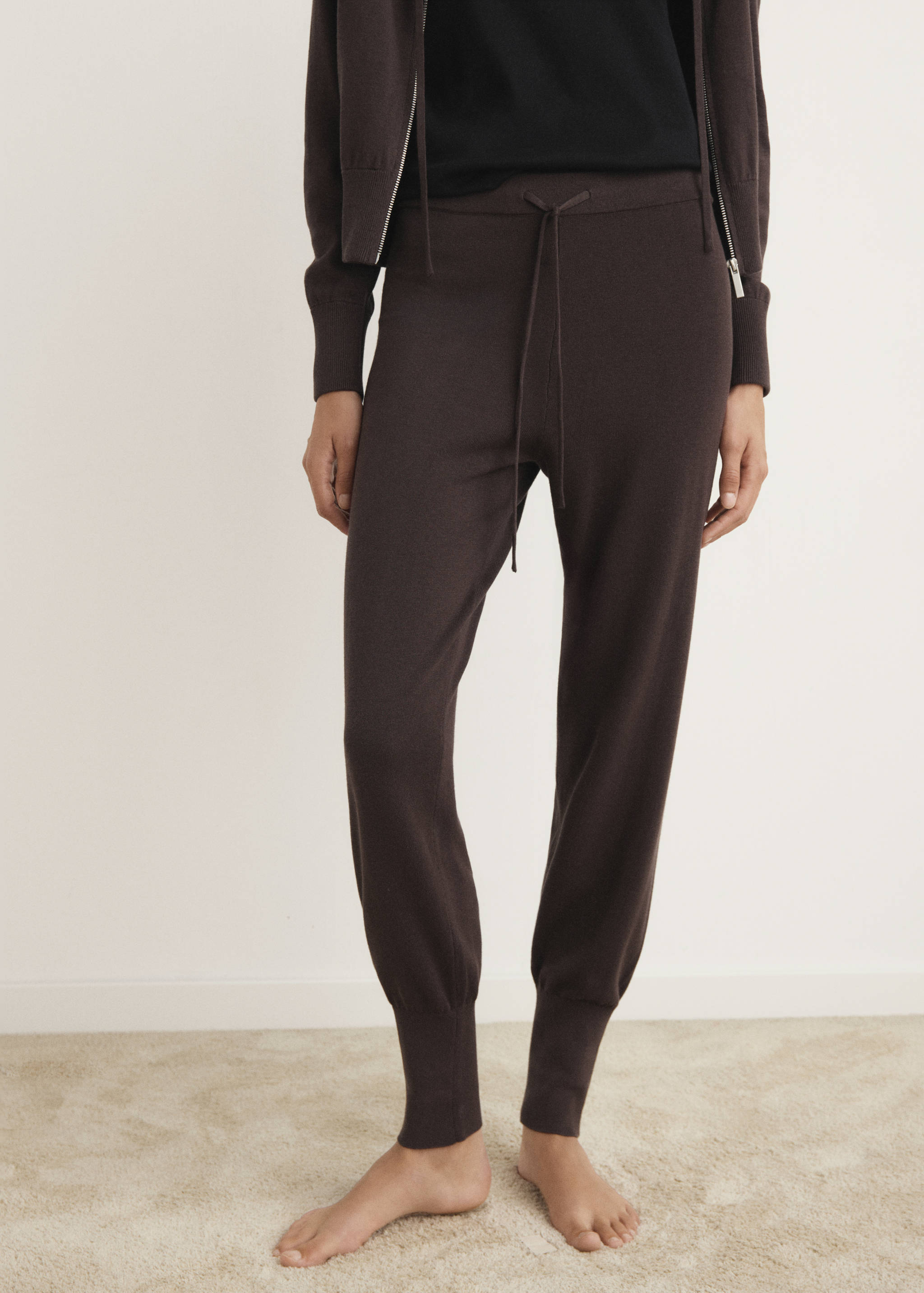 Cotton knitted turn-up pants - Medium plane