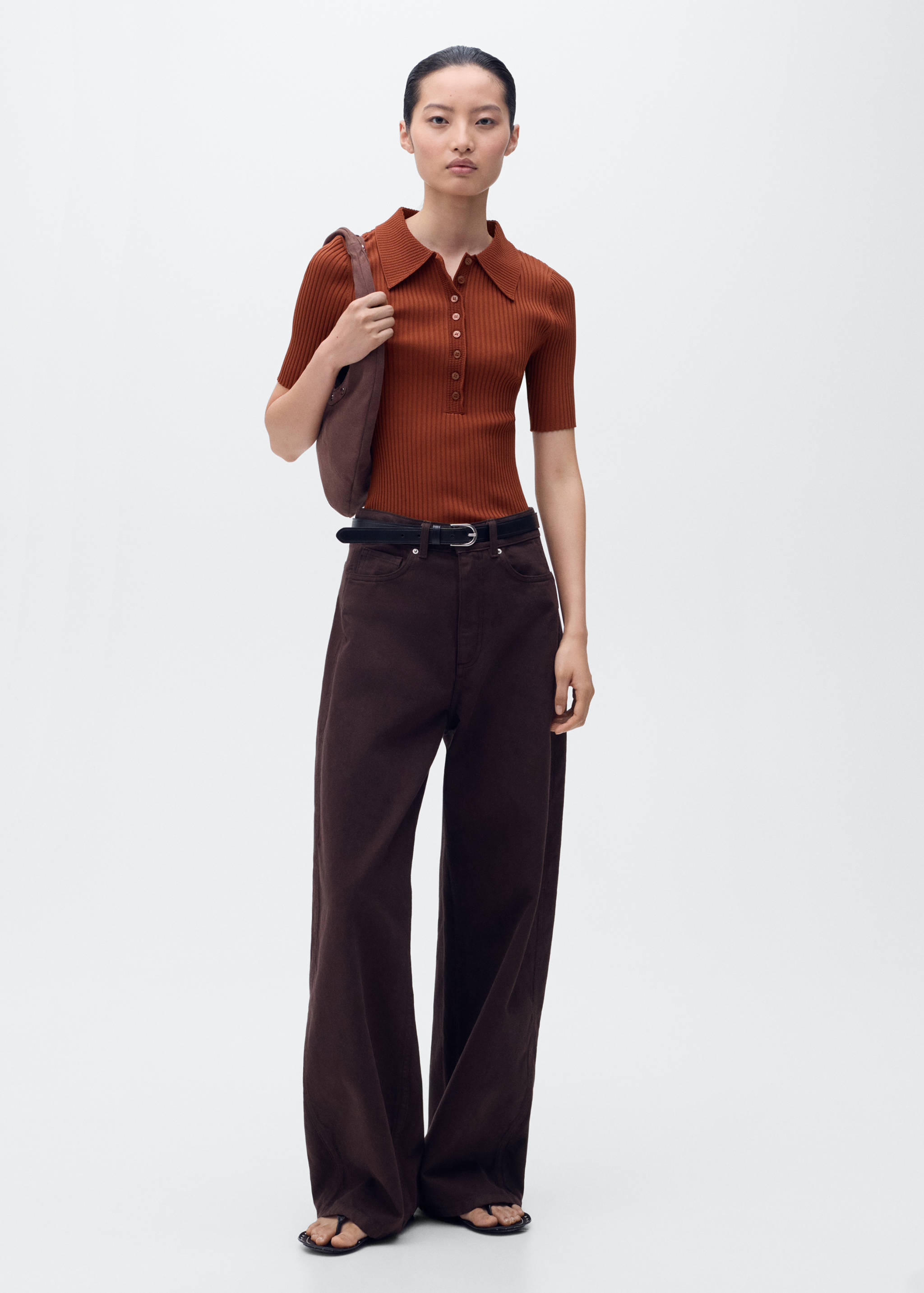 Polo-neck ribbed sweater - General plane