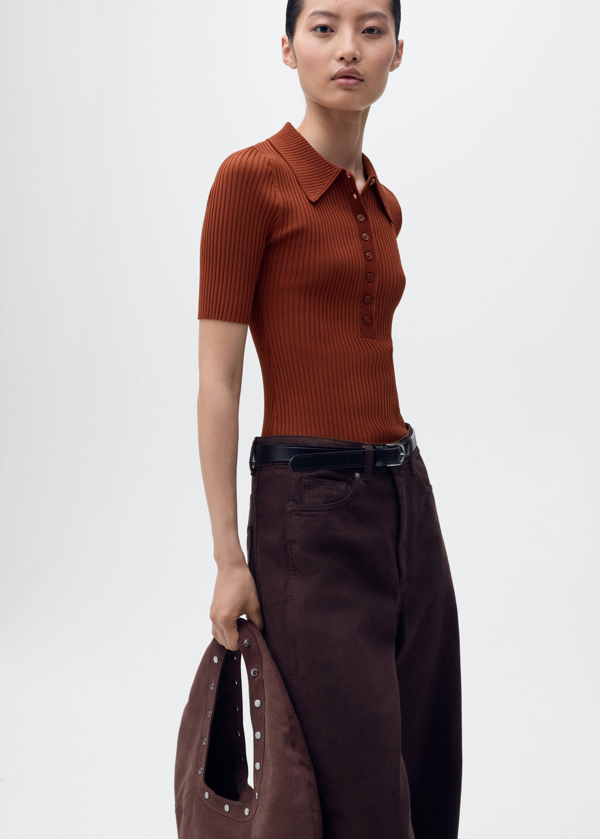 Polo-neck ribbed sweater - Medium plane