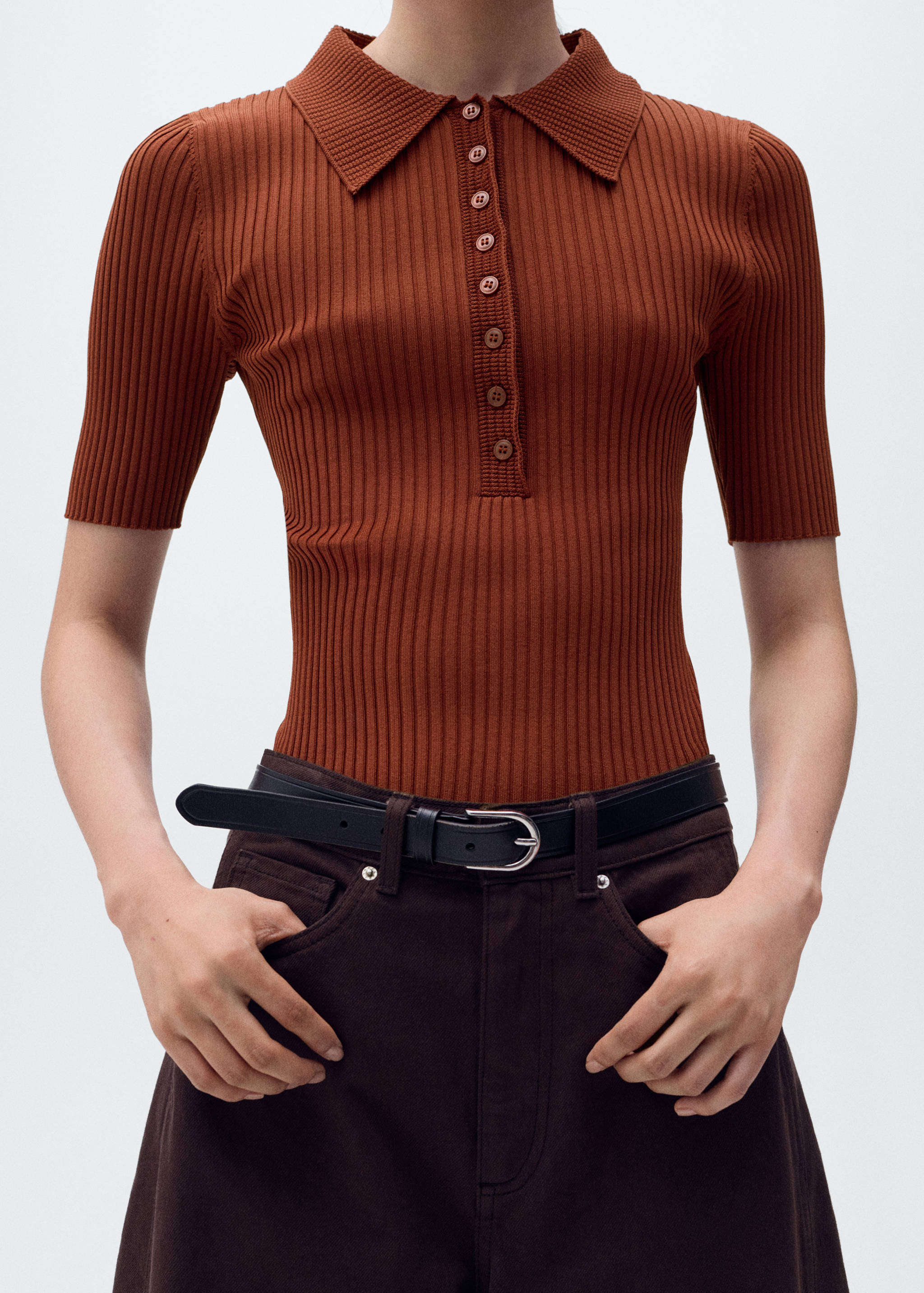 Polo-neck ribbed sweater - Details of the article 1