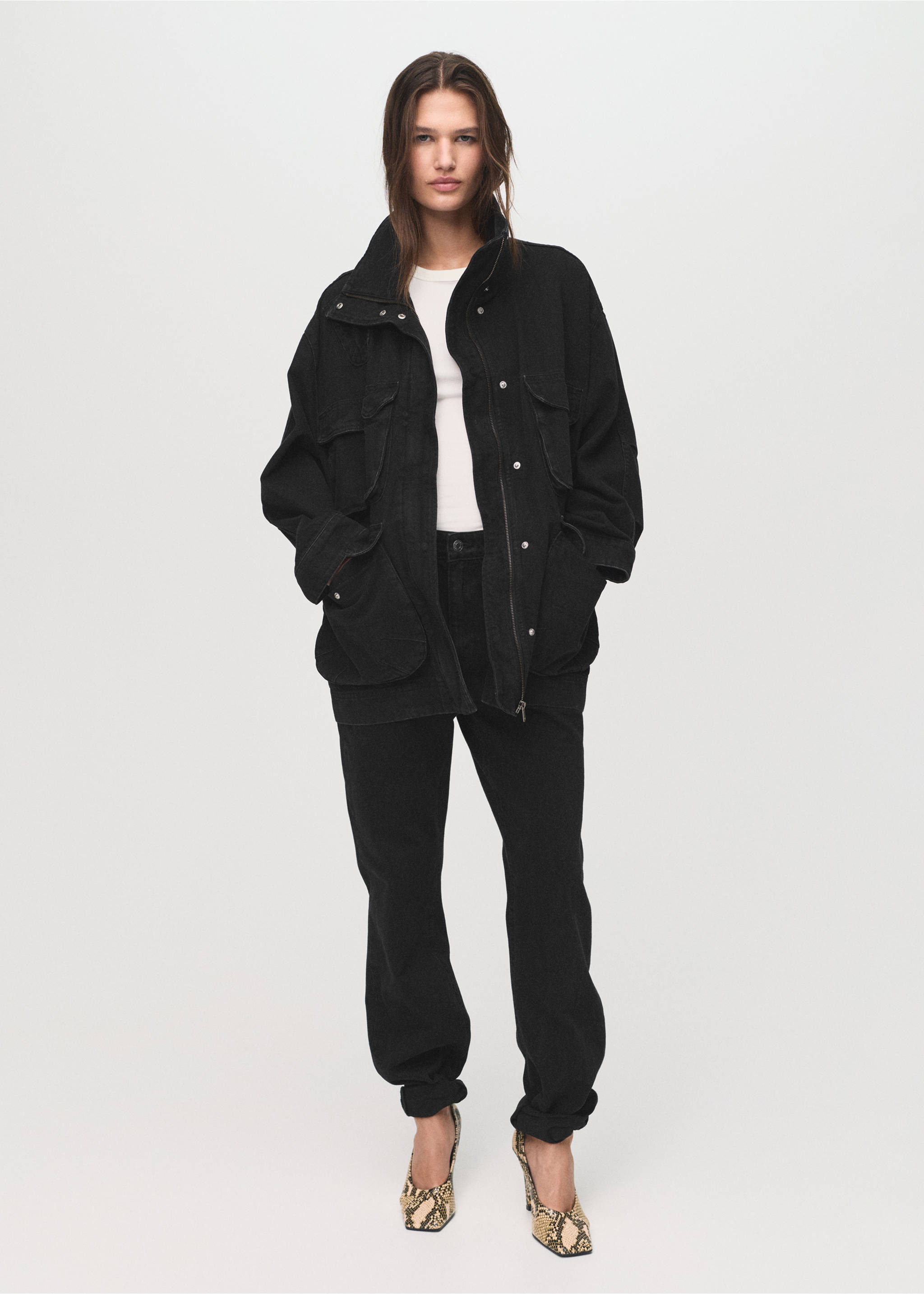 超大版型带口袋牛仔派克外套 - null, 黑牛仔. Ref: 17054141-00.