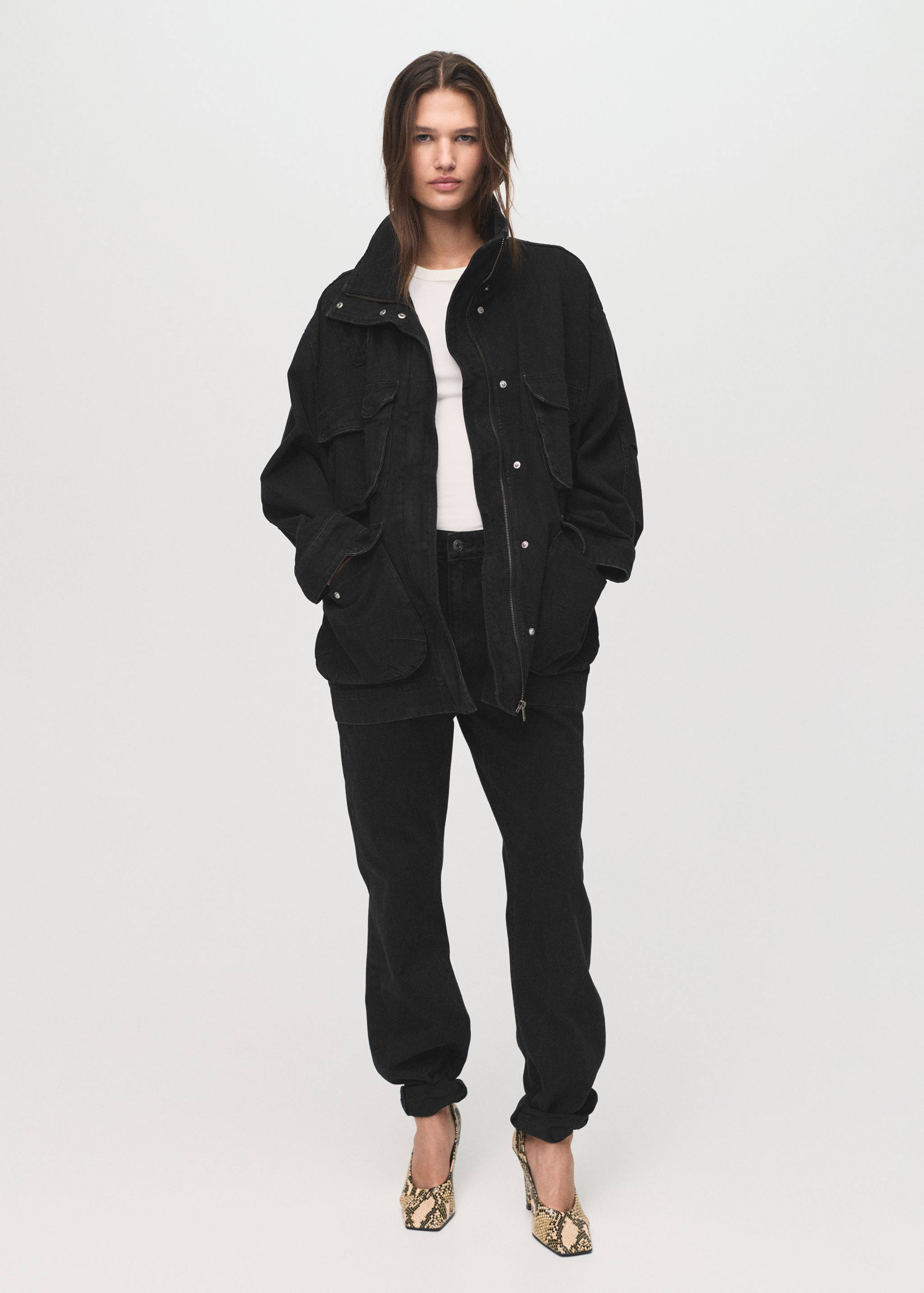 超大版型带口袋牛仔派克外套 - null