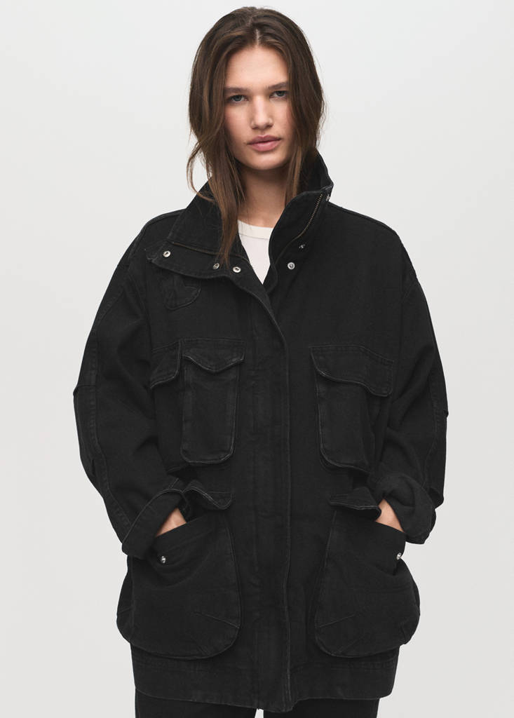 Oversized denim barn jacket with pockets