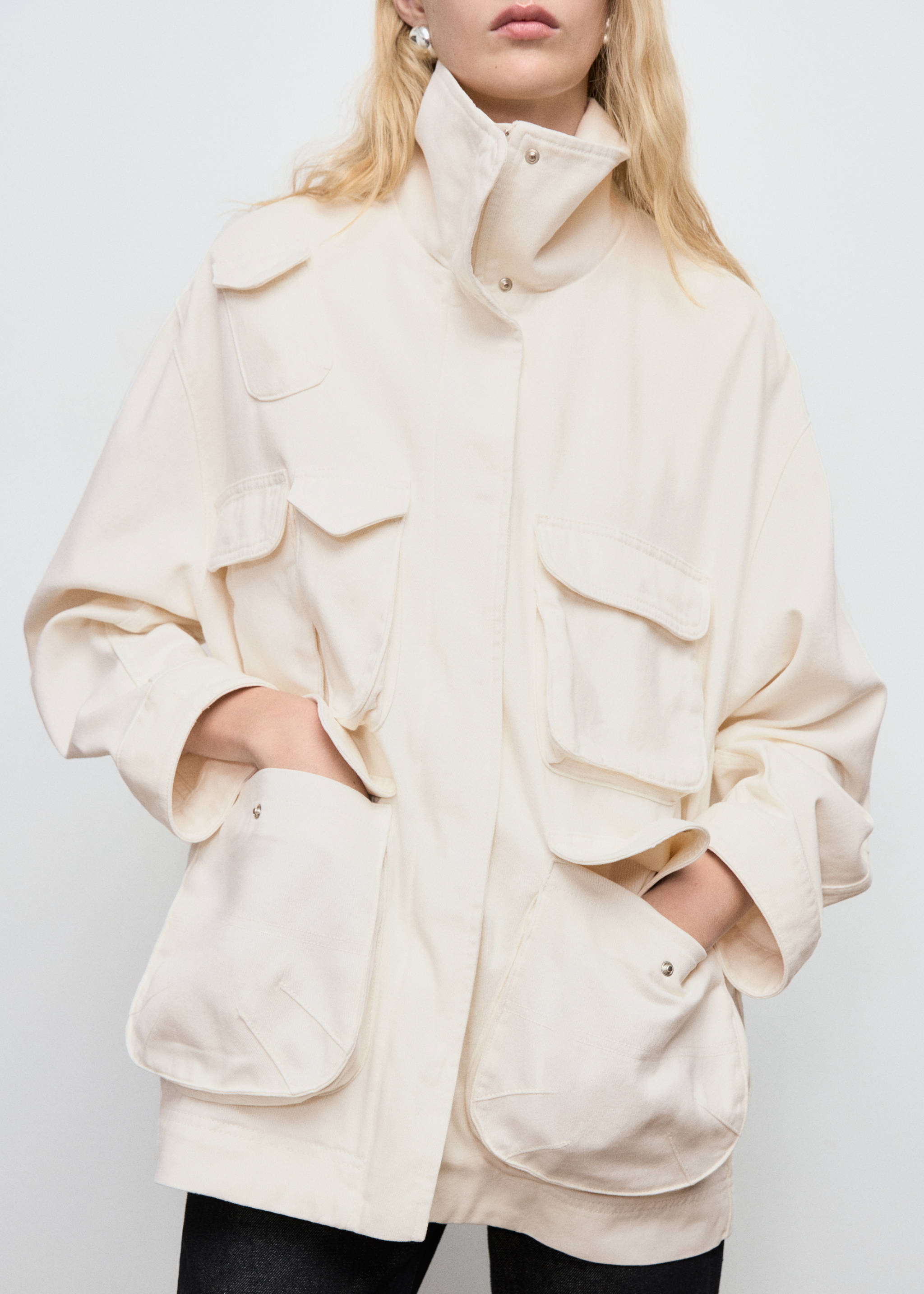 超大版型带口袋牛仔派克外套 - null