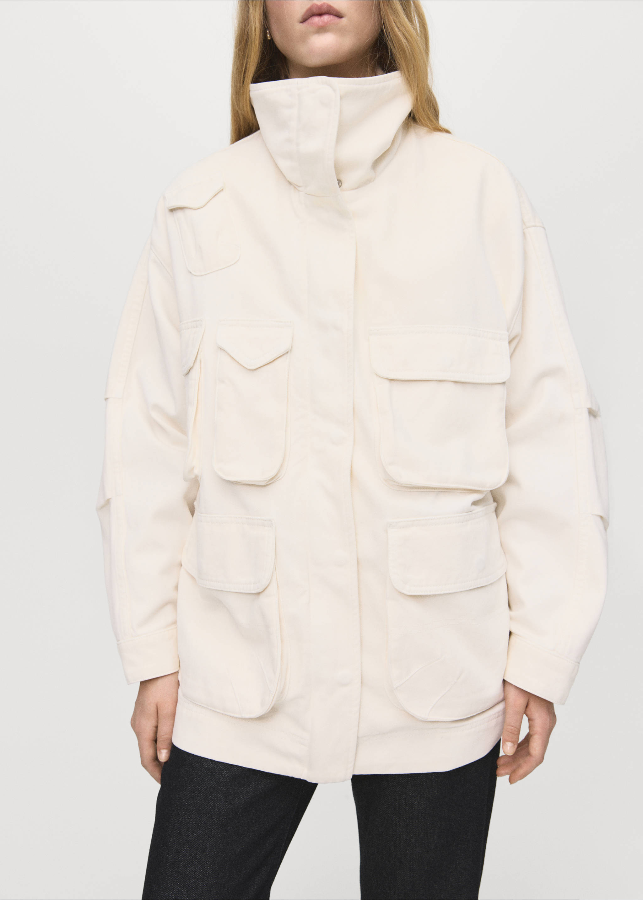 Parka vaquera oversize bolsillos - Detalle del artículo 2, Blanco roto. Ref: 17054142-00.