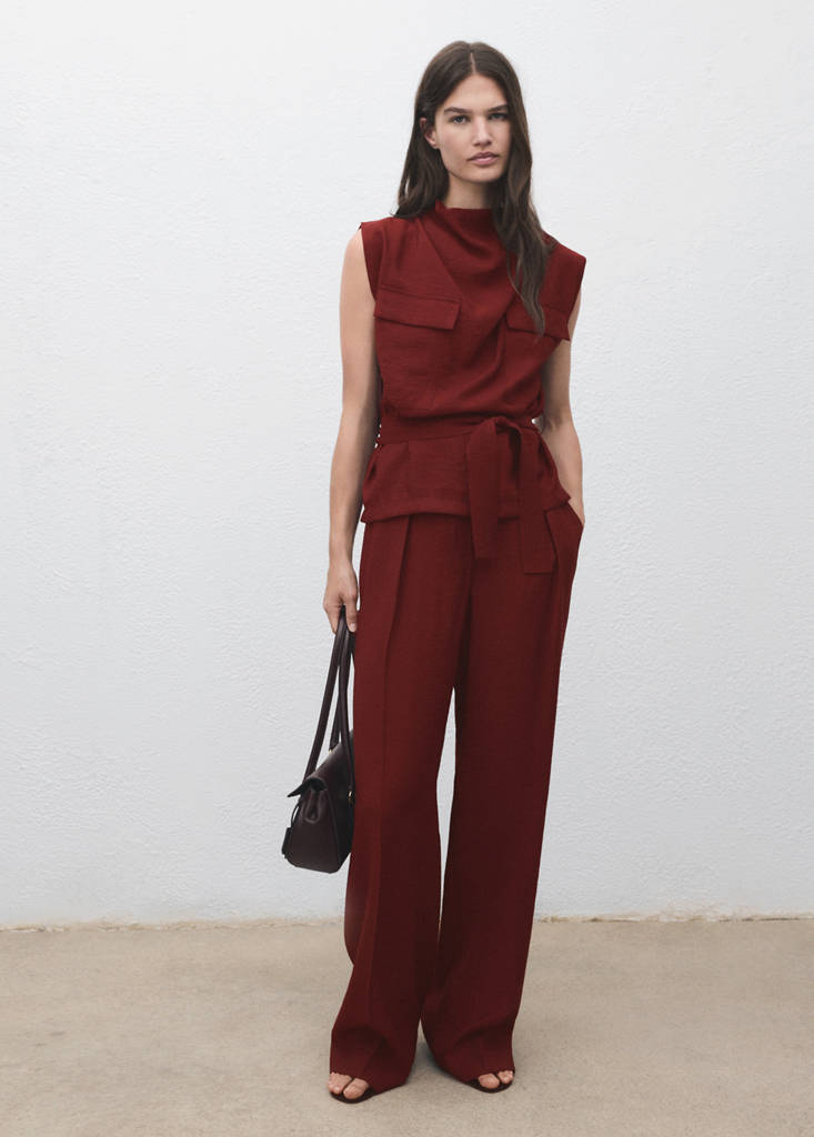 Straight-fit pleated trousers — Medium Red