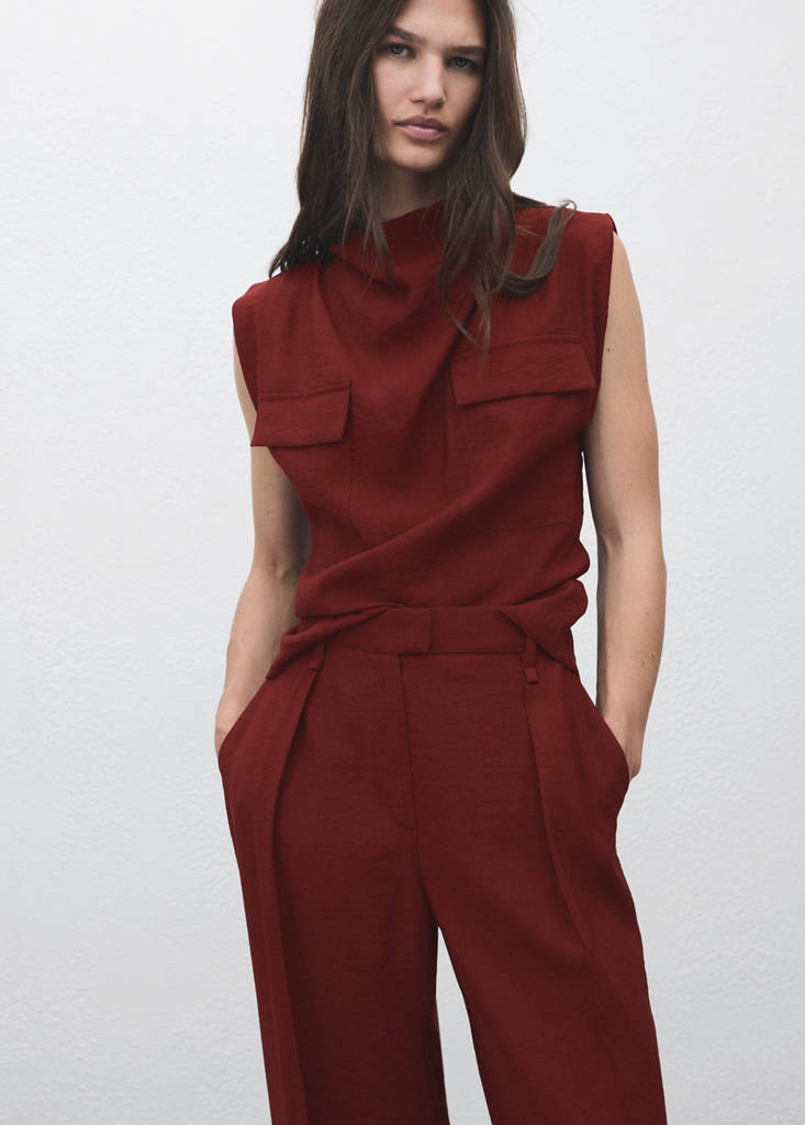Straight-fit pleated trousers — Medium Red