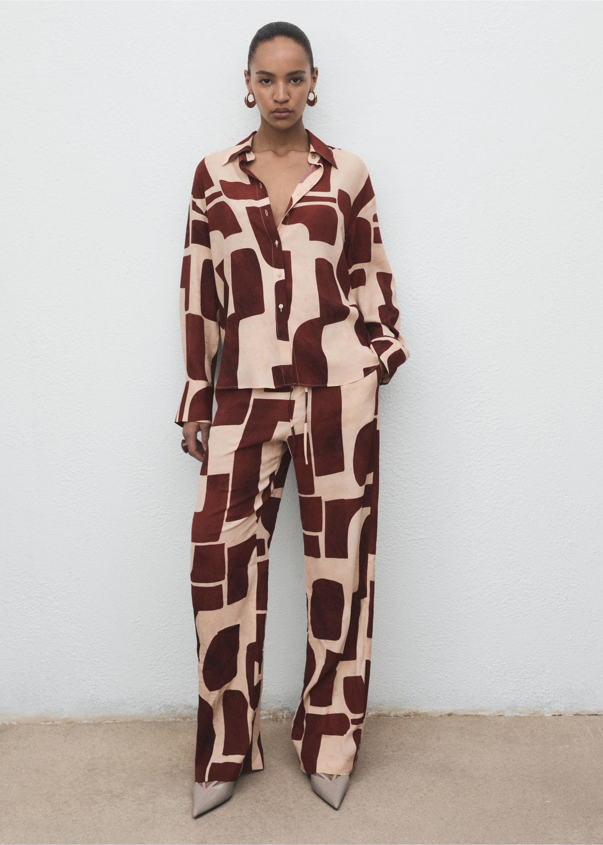 Chemise à imprimé géométrique - Plan général, Écru. Ref: 17054144-00.